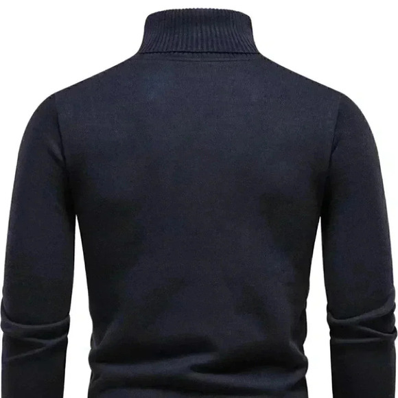 Dark Blue Mens Turtleneck Sweater - Picture 3 of 7